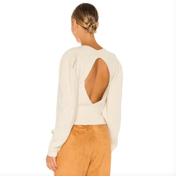 Free People Cream Open Back Puff Sleeve Ribbed Sweater - Picture 5 of 9